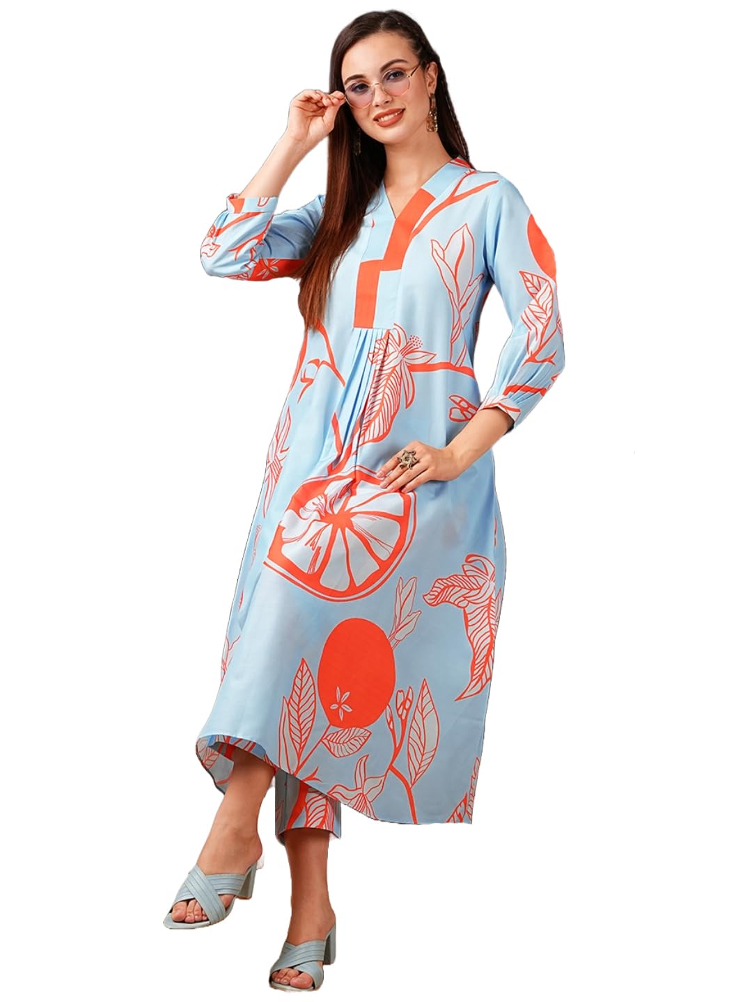 Gosriki Women'S Cotton Blend Anarkali Printed Kurta With Pant (Santra Orange-Nw-Gs_Xxl_Orange_Xx-Large),Orange,2,B0D5VHQP82