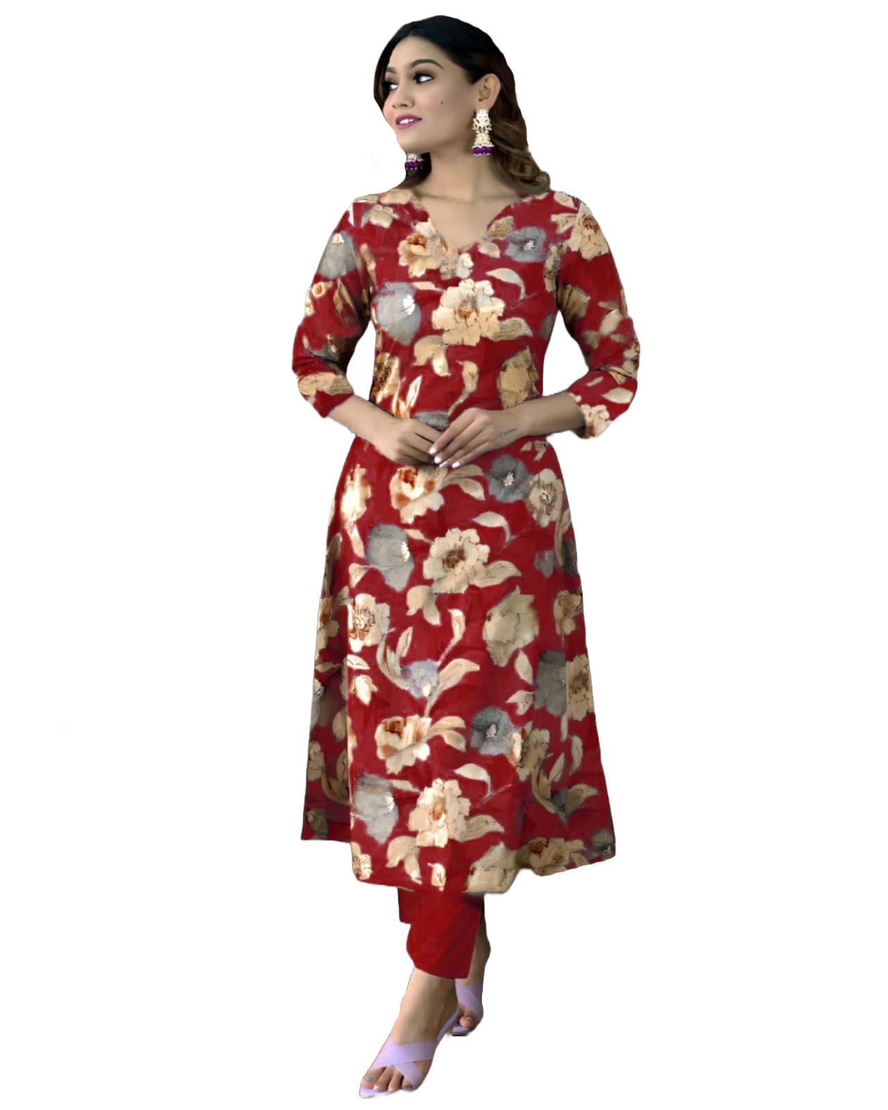 Anni Designer Women'S Cotton Blend Straight Printed Kurta With Pant (Dhun Red_Xxl_Red_Xx-Large),Red,2XL