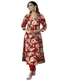 Gosriki Women'S Cotton Blend Straight Printed Kurta With Pant (Dhun Red-Gs_Xxl_Red_Xx-Large),Red,2,B0D9YKY9VZ