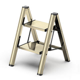 2 Step Ladder Folding Step Stools, Aluminum Ladder with Anti-Slip Sturdy and Wide Pedal, Portable Gold Step Stool for Adults, Li