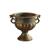 Heavenglow Antique Iron Planter Rustic Antique Metal Planter Ornate Handles Distressed Iron Flower Vase For Balcony, Living Room