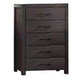 Benjara Wooden Chest with Metal Bar Handles and Five Drawers, Dark Brown