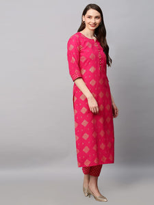 Gosriki Women'S Cotton Blend Printed Straight Kurta With Pant (Sambhav Pink_Xl-Gs_Pink_X-Large),Pink,,B0BDLVF2QT