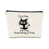 BARPERY Cat Makeup bag It's Fine Everything is Fine Inspirational Funny Cat Kitten,Cosmetic Bag Zipper Travel Toiletry Bag Best 
