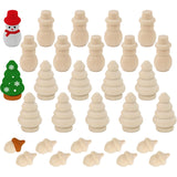 Luckforest 30Pcs Unfinished Wooden Set, Snowman Dolls Craft Christmas Tree Acorns Blank DIY Wooden Natural Wooden Xmas Tree for 