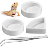 Boao 4 Pcs Reptile Food Water Bowl Set, 2 Round Reptile Food Dish 1 Corner Water Dish and 1 Feeding Tongs for Bearded Dragon Leo