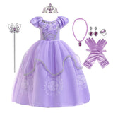 MYRISAM Girls Princess Halloween Dress Sofia Costume Deluxe Party Fancy Dress Up Outfits w/Gloves Jewelry Accessories Set 3-4T