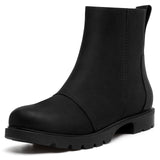 Athlefit Women 's Black Ankle Boots Comfortable Lug Sole Chunky Low Heel Zipper Short Booties Size 8