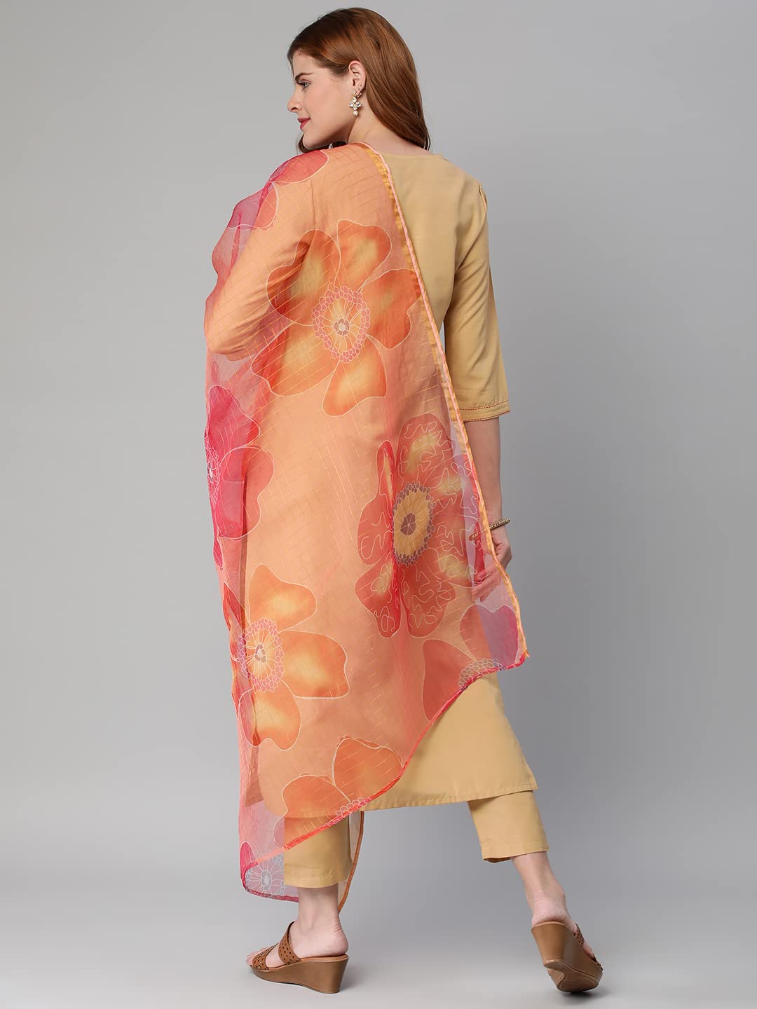 Anni Designer Women'S Cotton Blend Solid Straight Kurta With Pant & With Dupatta (Chora Wp_Beige_S_Beige_Small),Beige,S,Cotton Blend,Regular,Dupatta