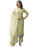 Gosriki Women'S Rayon Blend Straight Printed Kurta With Pant & Dupatta (Ribas Green-Vks01-Gs_Xl_Green_X-Large),Green,,B0DPB4332G