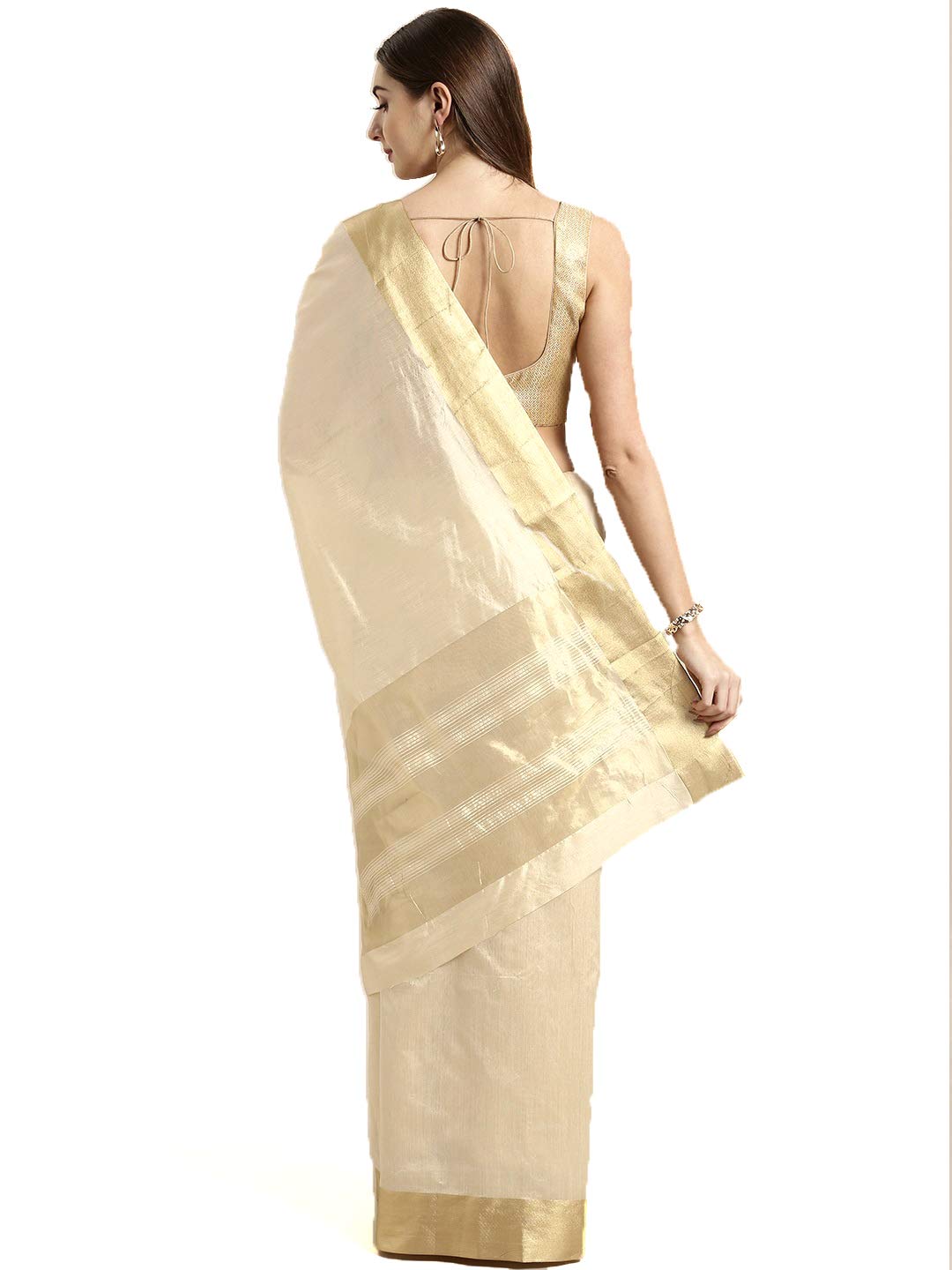 Anni Designer Women'S Art Silk Kasavu Saree With Blouse Piece(Gski8502_Beige_Freesize),Beige,Free,Art Silk,with blouse piece,With Blouse Piece