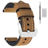 EACHE Leather Watch Band, Crazy Horse Genuine Cowhide Handmade Watch Strap,22mm Tan-Silver Hardware