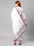 Anni Designer Women'S Cotton Blend Floral Printed Straight Kurta With Pants & Dupatta (Cup-Off White-Nw_M_White_Medium),White,M,,,