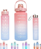 Set Of 3 Motivational Water Bottle, Sipper Bottle For Adults With 2 Litre, 700Ml, 280Ml Capacity, Airtight & SpillProof, Pink &