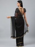 Gosriki Women'S Chiffon Solid Polka Dots Saree With Blouse Piece(Mitha Black-Go_Red),Red,,B0B2K7KNNY