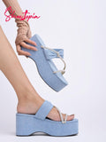 Shoetopia Women'S Wedge Sandal-7 Kids Uk (Girls-P-Jeans-Blue)-Eu40,Blue,7,B0D4VQ5TCJ