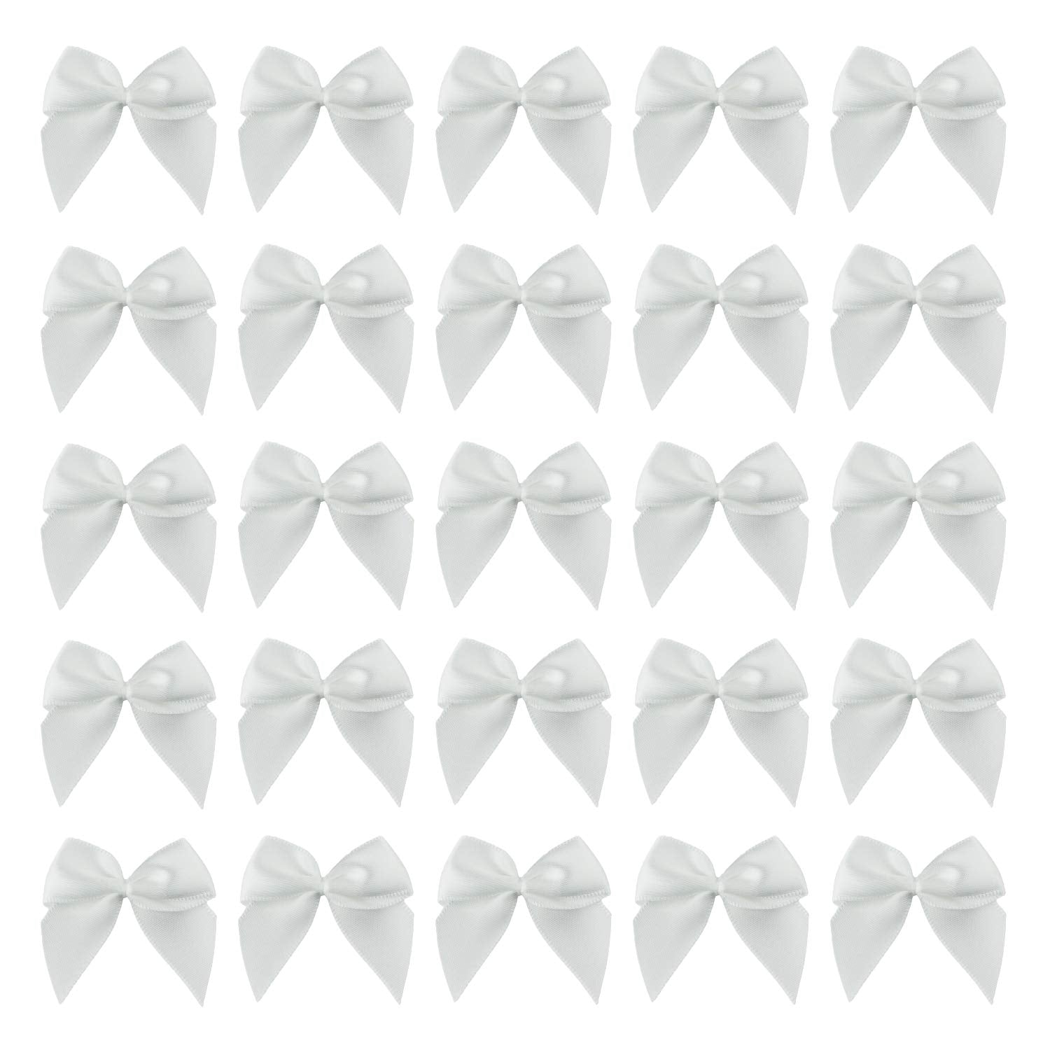 7Rainbows 50pcs 5/8 Boutique Mini White Satin Ribbon Bows Flowers Appliques DIY Craft for Sewing Scrapbooking Wedding and Gift