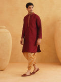 Sojanya (Since 1958, Men'S Maroon & Gold Silk Dhoti Kurta Set, Size: Xxl