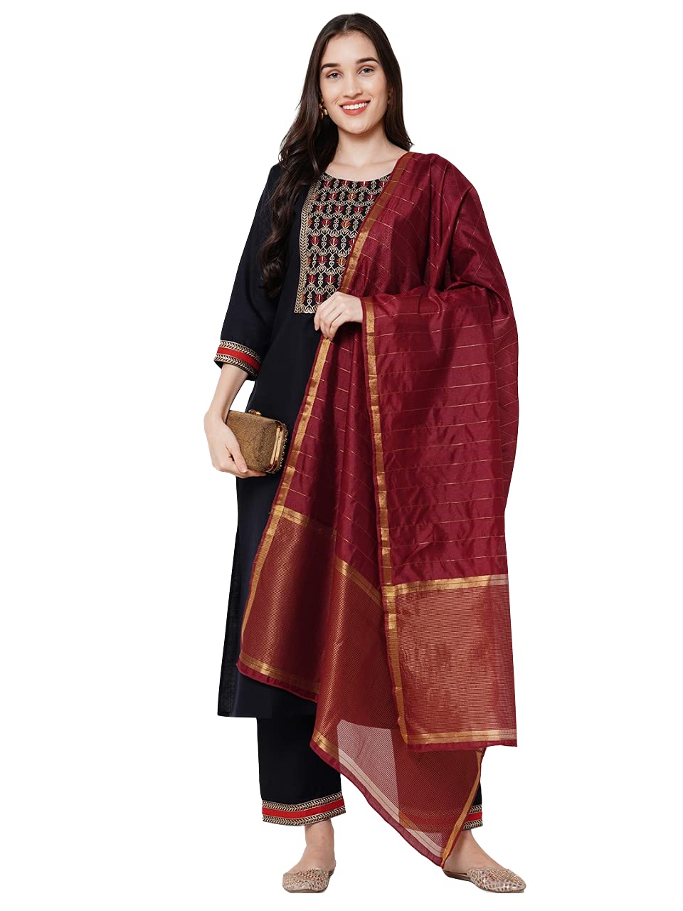 Anni Designer Women'S Cotton Blend Kurta Palazzos And Dupatta (Morning-Blue X-Large),Blue,XL