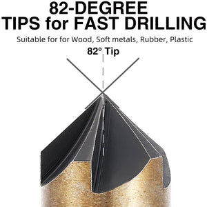 Aleric Countersink Drill Bit Set,High Speed Steel Counter Sinker Drill Bit 5Pcs 5 Flute 6mm Hex Shank with 82 Degree Mill Cutter