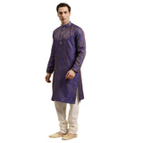 Sojanya (Since 1958 Men'S Jacquard Silk Blue & Gold Kurta, Size: 42