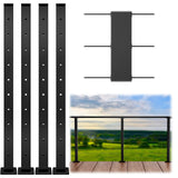 Muzata 4Pack Level drilled Cable Railing Post 36x2x2 Fixed top Level Line Post Top Mount Black Finish Stainless Steel Wood Co