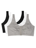 Fruit of the Loom womens Front Closure Cotton Sports Bra, Black/White/Heather Grey 3pack, 36 US
