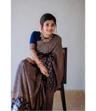 Flosive Womens Kanjivaram Silk Saree With Handloom Weaving Work With Blouse (Blue B)
