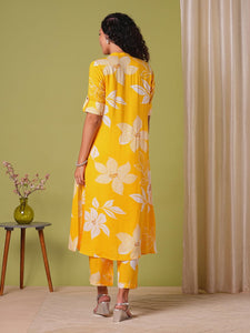 Anni Designer Women'S Rayon Viscose Straight Printed Kurta With Pant (Sunoni Yellow-Vks04_L_Yellow_Large),Yellow,L,,,