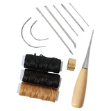 12Pcs Leather Craft Tools Kit Sewing Needles Waxed Thread Cord Stitching Awl Sewing Thimble DIY Leather Repair Belity