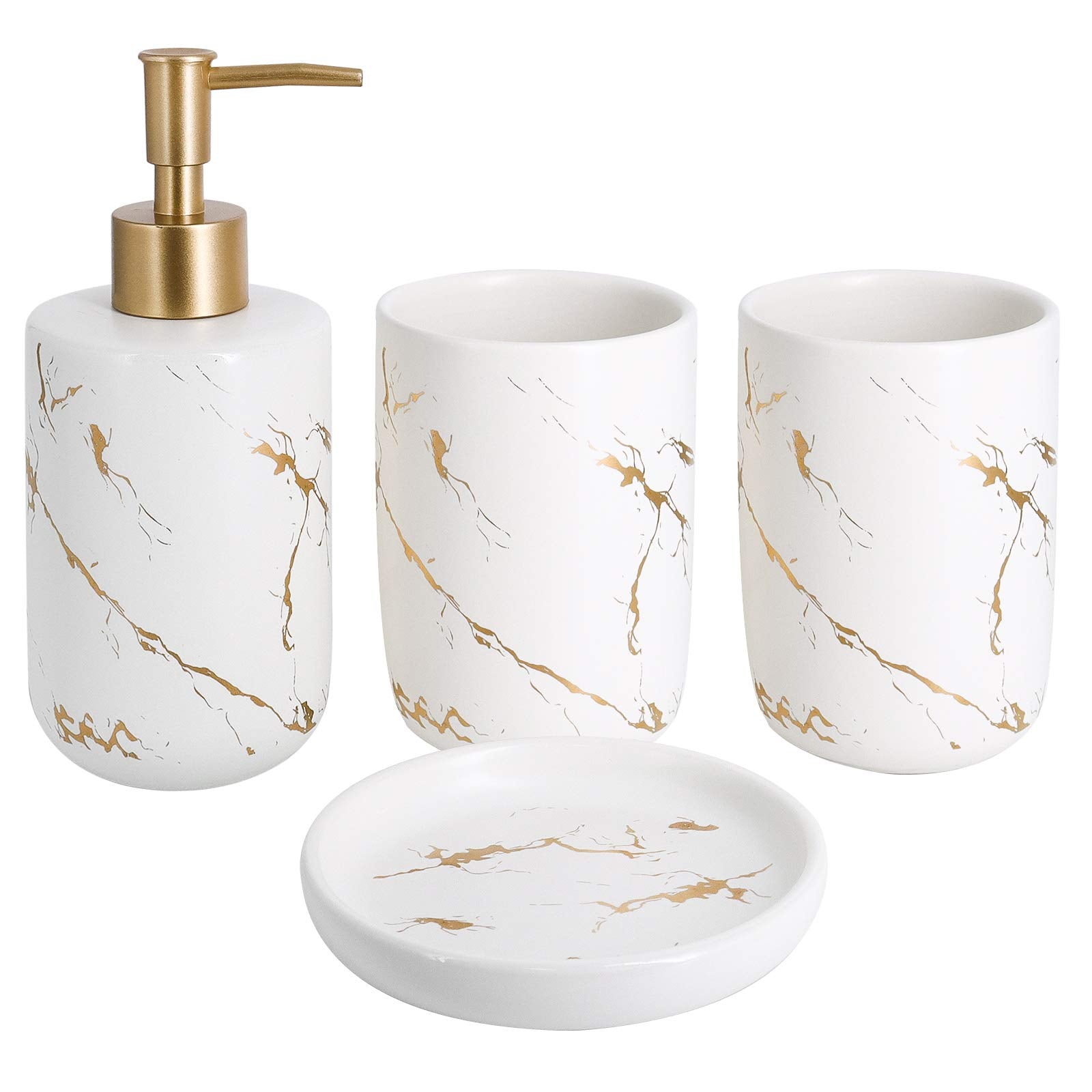 Qulable Cream Bathroom Accessories Set Complete, 4 Pcs Ceramic Bathroom Decorations Accessories Sets Includes Lotion Dispenser, 