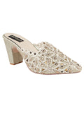 Shoetopia Women'S Golden Embroidered Block Heel Mules Ethnic Slip-On Sandals With Glitter Finish And Cutwork Detailing Eu39,Golden,6,B0BRQJ6PSX