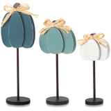 Thyle 3 Pcs Thanksgiving Pumpkin Table Centerpieces Wood Harvest Table Decorations for Home Standing Block Tall Sign with Bow fo