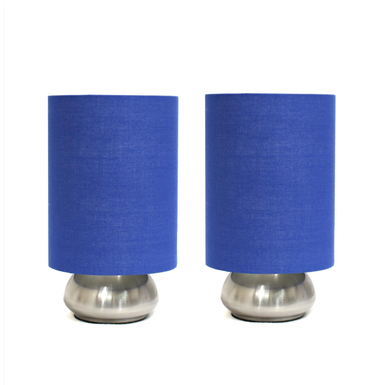 All The Rages Lt2016-Blu-2Pk Simple Designs Gemini Two Pack Mini Touch Lamp With Brushed Nickel Base And Fabric Shades, Blue