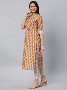 Gosriki Women'S Cotton Blend Traditional Straight Printed Kurta And Pant Set (Danapa Mustard-Gs_Xl_Mustard_X-Large),Mustard,,B0BWV2MJMJ