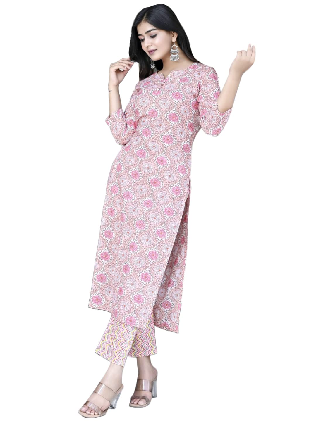 Anni Designer Women'S Cotton Blend Printed Straight Kurta With Pant (Achu Pink-Cmd_M_Pink_Medium),Pink,M