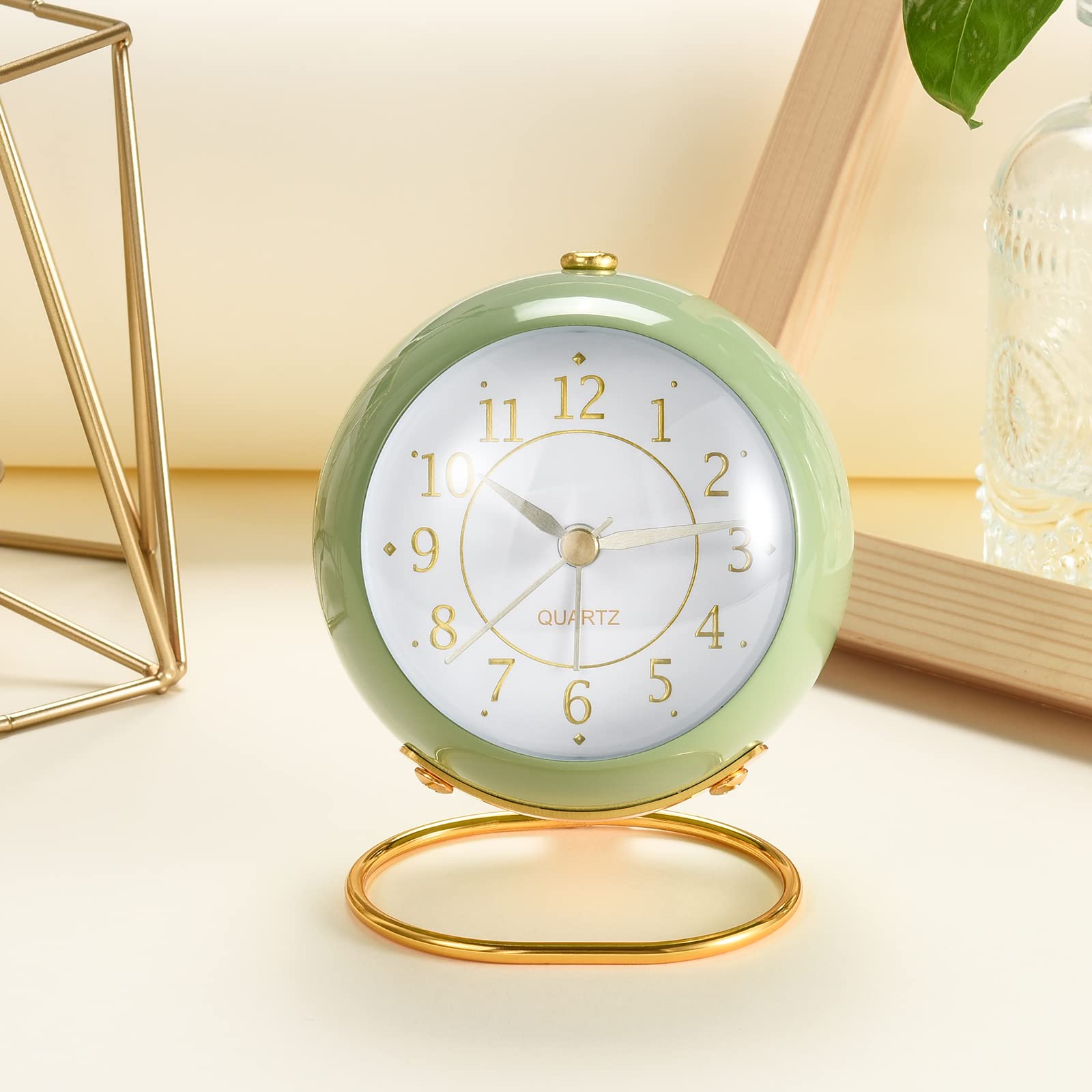 Analog Alarm Clocks,Retro Backlight Cute Simple Design Small Desk Clock with Night Light,Silent Non-Ticking,Battery Powered,for