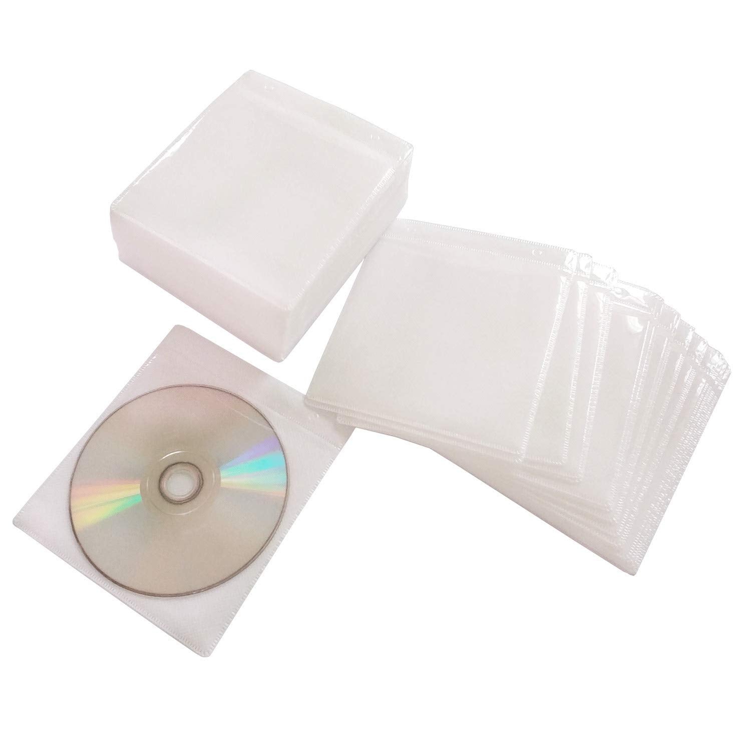 100 Pack Premium CD DVD Sleeves,Thick Non-Woven Material Double-Sided Refill Plastic Sleeve for CD and DVD Storage Binders Disc