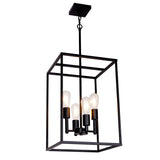 VINLUZ 4 Light Large Industrial Metal Farmhouse Pendant Light Black Square Wide Cage Chandelier with Painted Finish for Dining R