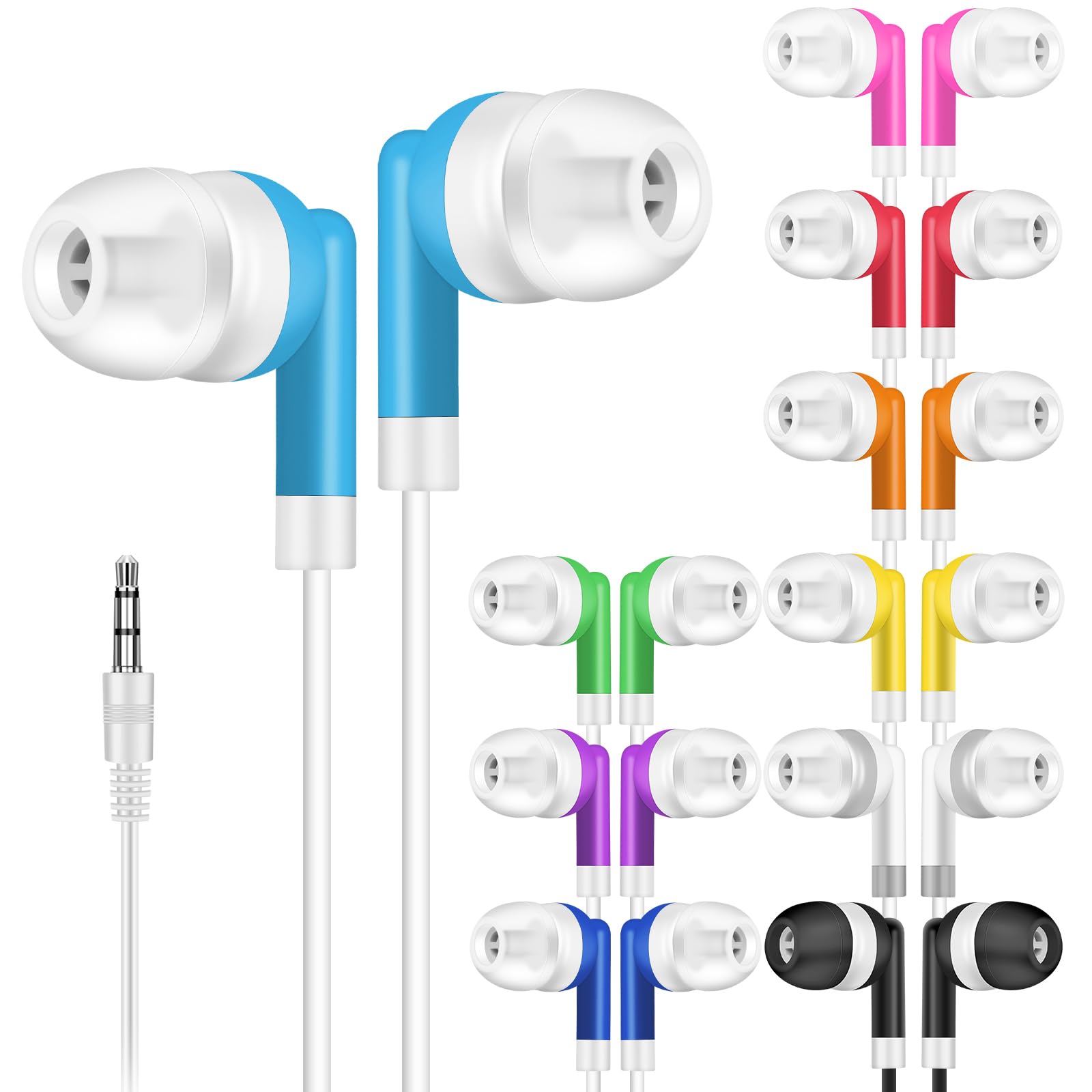 YFSFQS Bulk Kids Earbuds for Classroom 100 Pack Student Wired Headphones in Ear Earbuds for School Librariy 3.5mm Multi Colored 