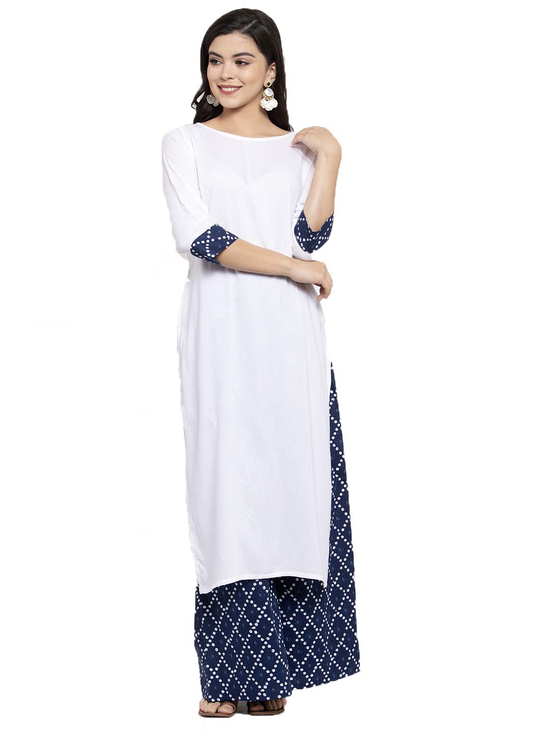 Anni Designer Women'S White Rayon Straight Kurta With Plazzo Set (Ria White_M),White,M,Rayon,Straight,Kurta