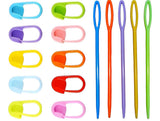 Plastic Locking Knitting Crochet Stitch Markers (10 Pcs Multicolor)+ Colourful Large Eye Plastic Sewing Yarn Needles Cross Wool 
