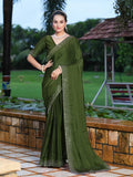 Satrani Womens Pure Georgette Saree (3186S132N_Olive Green)