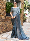 Satrani Womens Pure Georgette Saree (3430S277N Steel Grey)