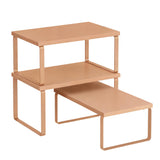 SONGMICS Cabinet Organizer Shelf, Set of 3 Kitchen Counter Shelves, Kitchen Storage, Spice Rack, Stackable, Expandable, Apricot 