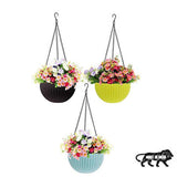 Go Hooked Vime Multicolor Rattan Woven Plastic Flower Hanging Planter Set For Garden, Balcony (Pack Of 3)