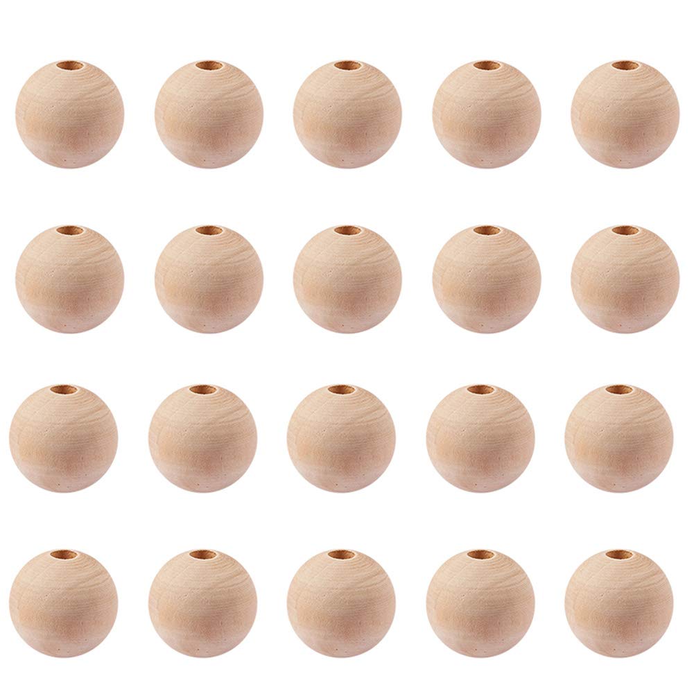PH PandaHall Wooden Beads, 50Pcs 30mm(1.2 Inch) Natural Unfinished Wood Spacer Beads Round Wooden Ball Loose Beads for Crafts DI