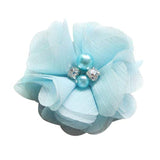 Chenkou Craft Pack of 12pcs Chiffon Flowers Ribbon Bows W/Beads 2-3/8 (60mm) Appliques Wedding Decor Bulk Lots (Blue)