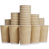 Hot Paper Cups 16 oz Disposable Insulated Corrugated Sleeve Ripple Wall Paper Cup 100 pcs,16oz Cups for Drink,Hot Coffee Cups (B