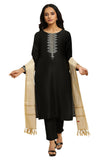 W for Woman Women's Viscose Rayon Solid Kurta, Slim Pant & Dupatta (23AUWS10453-221087_Raven Black